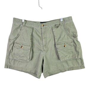 Mens Land's End Green Cargo Shorts Elastic Waist 6" Inseam 100% Cotton Size 38